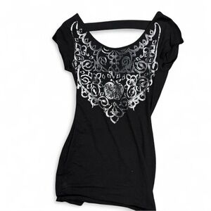 2000s Apple Bottoms Black and Silver Short Sleeve Top